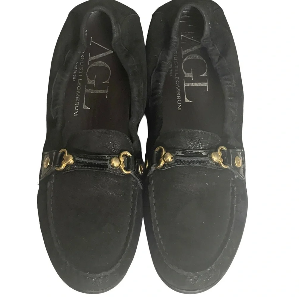AGL‎ Black metallic suede loafers size 39.5